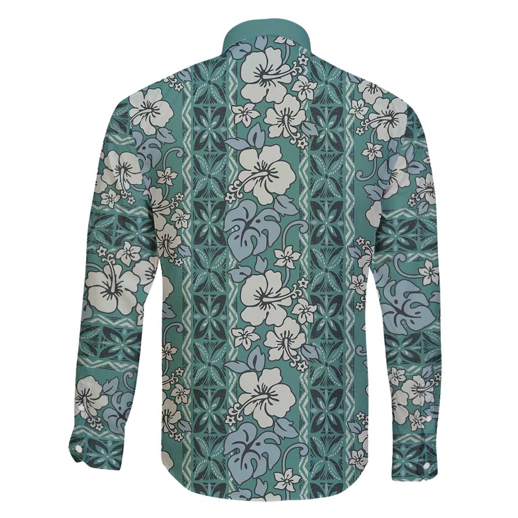 Hawaii Vintage Green Hibiscus Tapa Pattern Family Matching Mermaid Dress and Hawaiian Shirt
