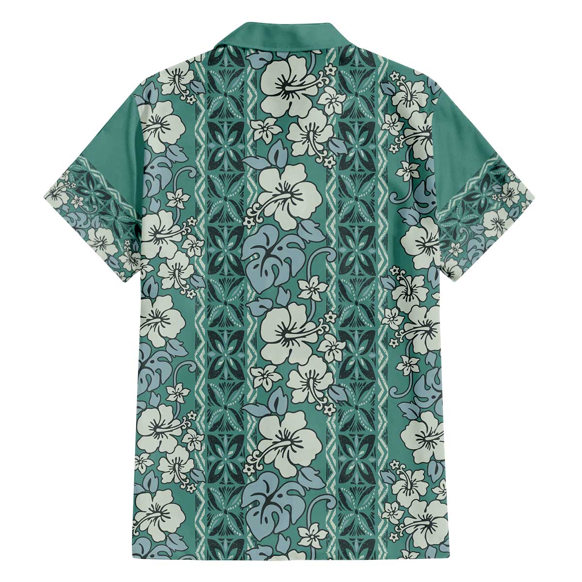 Hawaii Vintage Green Hibiscus Tapa Pattern Family Matching Off The Shoulder Long Sleeve Dress and Hawaiian Shirt