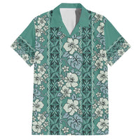 Hawaii Vintage Green Hibiscus Tapa Pattern Family Matching Off Shoulder Maxi Dress and Hawaiian Shirt LT05 Dad's Shirt - Short Sleeve Green - Polynesian Pride