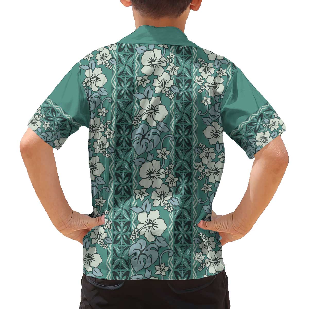 Hawaii Vintage Green Hibiscus Tapa Pattern Family Matching Off Shoulder Short Dress and Hawaiian Shirt LT05 - Polynesian Pride