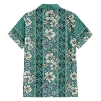 Hawaii Vintage Green Hibiscus Tapa Pattern Family Matching Off Shoulder Short Dress and Hawaiian Shirt LT05 - Polynesian Pride