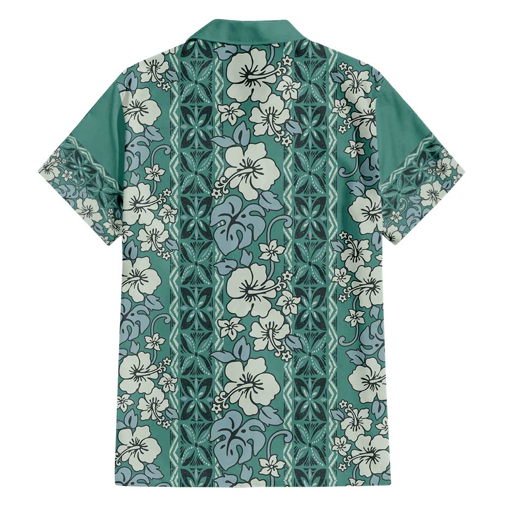 Hawaii Vintage Green Hibiscus Tapa Pattern Family Matching Puletasi and Hawaiian Shirt LT05 - Polynesian Pride