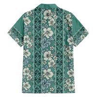 Hawaii Vintage Green Hibiscus Tapa Pattern Family Matching Puletasi and Hawaiian Shirt LT05 - Polynesian Pride
