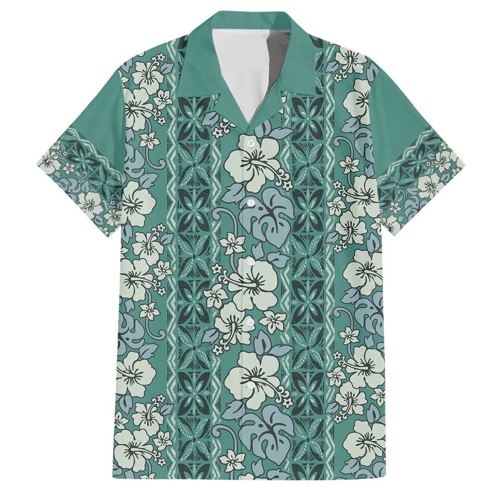 Hawaii Vintage Green Hibiscus Tapa Pattern Hawaiian Shirt