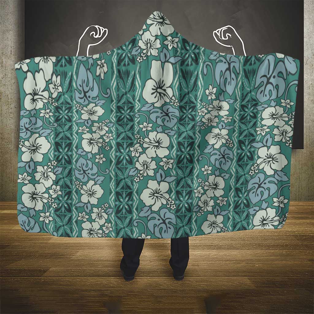 Hawaii Vintage Green Hibiscus Tapa Pattern Hooded Blanket LT05 - Polynesian Pride
