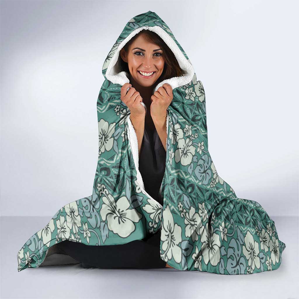 Hawaii Vintage Green Hibiscus Tapa Pattern Hooded Blanket LT05 - Polynesian Pride