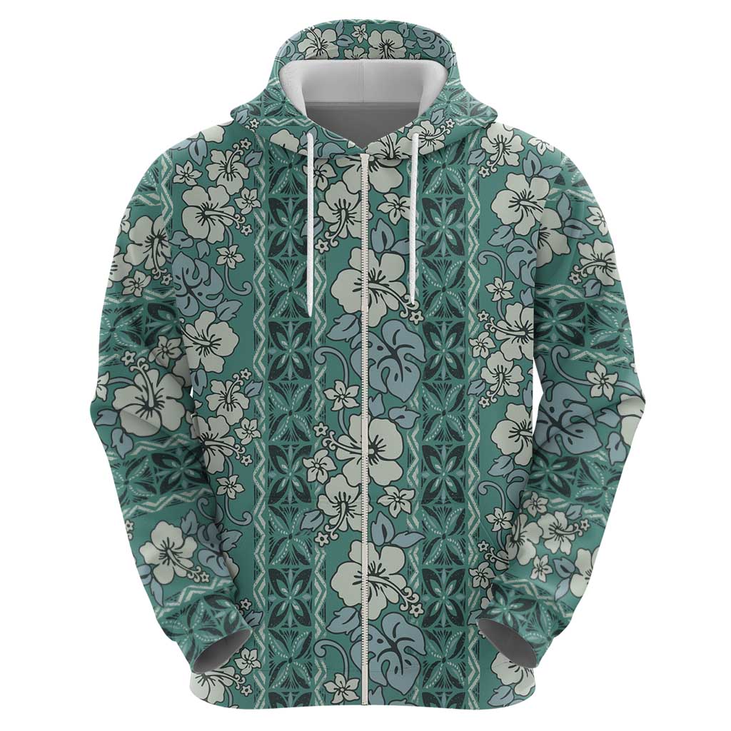 Hawaii Vintage Green Hibiscus Tapa Pattern Hoodie
