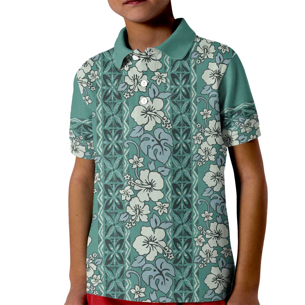 Hawaii Vintage Green Hibiscus Tapa Pattern Kid Polo Shirt