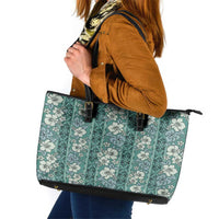 Hawaii Vintage Green Hibiscus Tapa Pattern Leather Tote Bag LT05 Green - Polynesian Pride