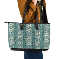 Hawaii Vintage Green Hibiscus Tapa Pattern Leather Tote Bag LT05 - Polynesian Pride