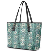 Hawaii Vintage Green Hibiscus Tapa Pattern Leather Tote Bag LT05 - Polynesian Pride