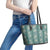 Hawaii Vintage Green Hibiscus Tapa Pattern Leather Tote Bag