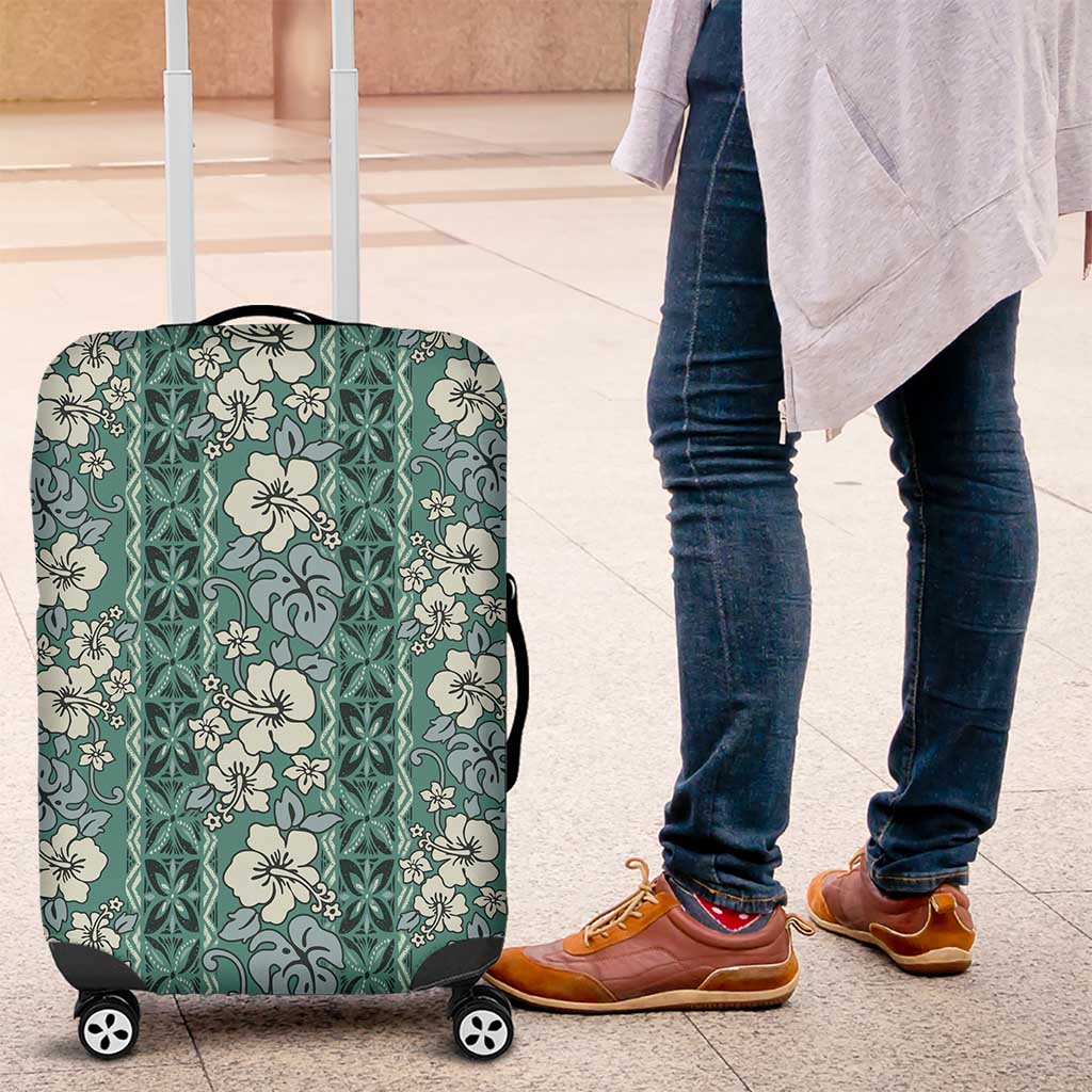 Hawaii Vintage Green Hibiscus Tapa Pattern Luggage Cover