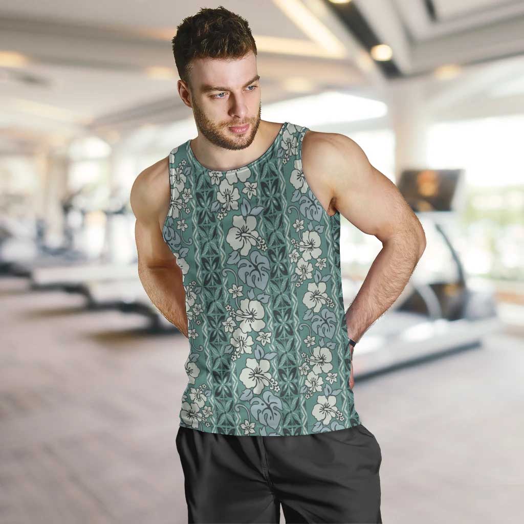 Hawaii Vintage Green Hibiscus Tapa Pattern Men Tank Top LT05 Green - Polynesian Pride