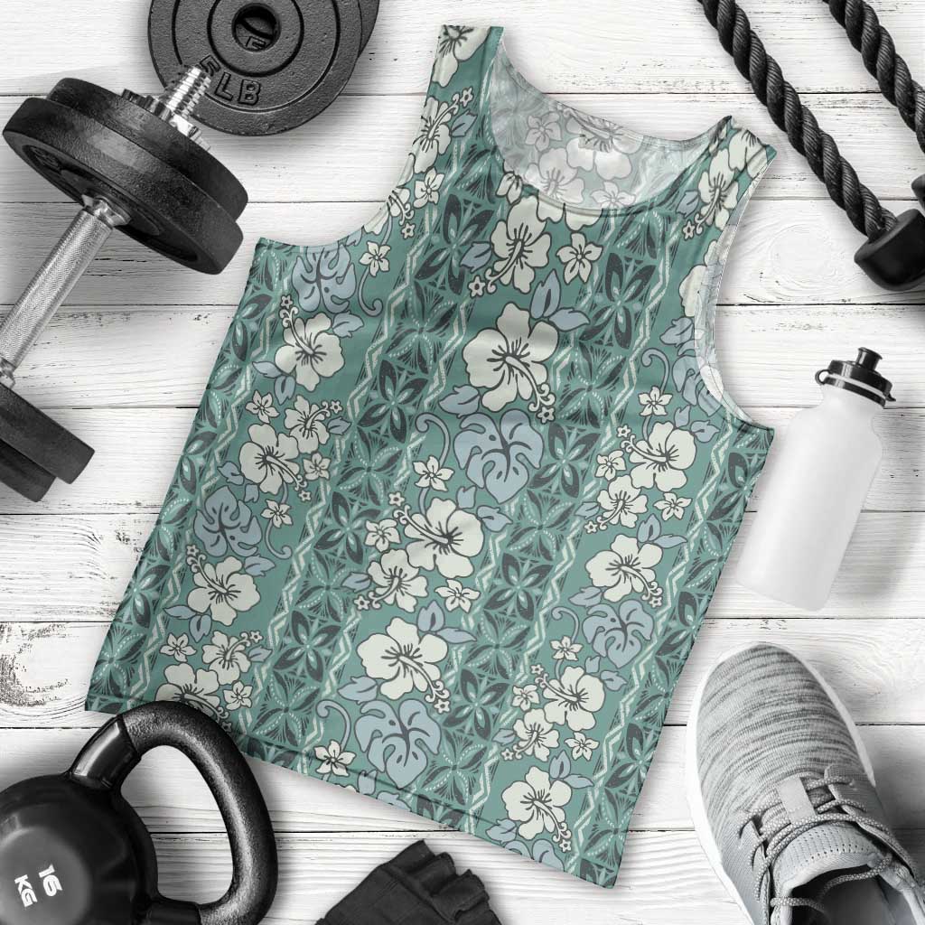Hawaii Vintage Green Hibiscus Tapa Pattern Men Tank Top LT05 - Polynesian Pride
