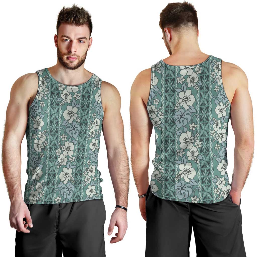 Hawaii Vintage Green Hibiscus Tapa Pattern Men Tank Top LT05 - Polynesian Pride
