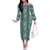 Hawaii Vintage Green Hibiscus Tapa Pattern Off The Shoulder Long Sleeve Dress