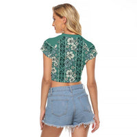 Hawaii Vintage Green Hibiscus Tapa Pattern Raglan Cropped T Shirt LT05 - Polynesian Pride