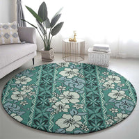 Hawaii Vintage Green Hibiscus Tapa Pattern Round Carpet