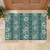 Hawaii Vintage Green Hibiscus Tapa Pattern Rubber Doormat