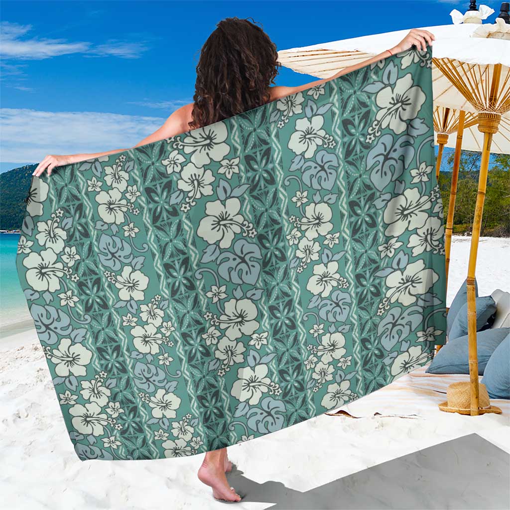 Hawaii Vintage Green Hibiscus Tapa Pattern Sarong