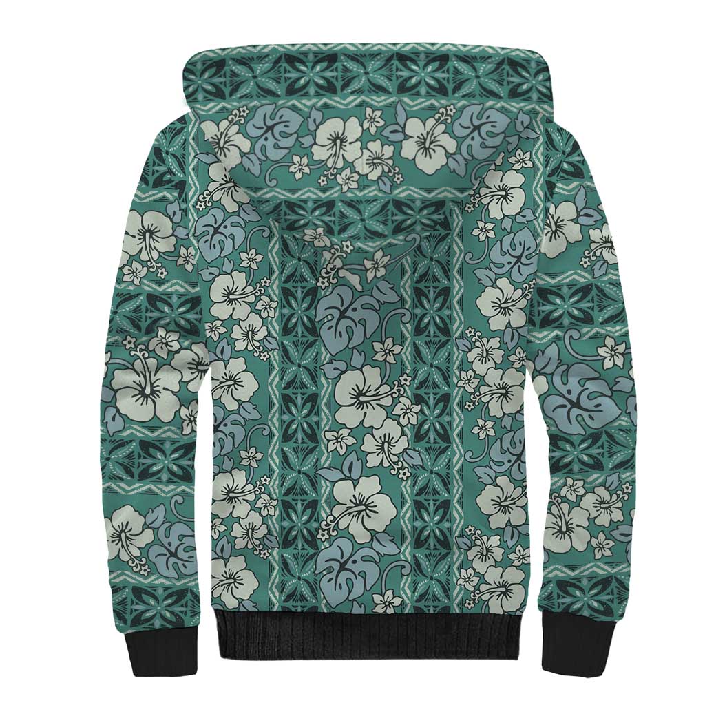 Hawaii Vintage Green Hibiscus Tapa Pattern Sherpa Hoodie LT05 - Polynesian Pride