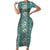 Hawaii Vintage Green Hibiscus Tapa Pattern Short Sleeve Bodycon Dress