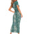 Hawaii Vintage Green Hibiscus Tapa Pattern Short Sleeve Bodycon Dress