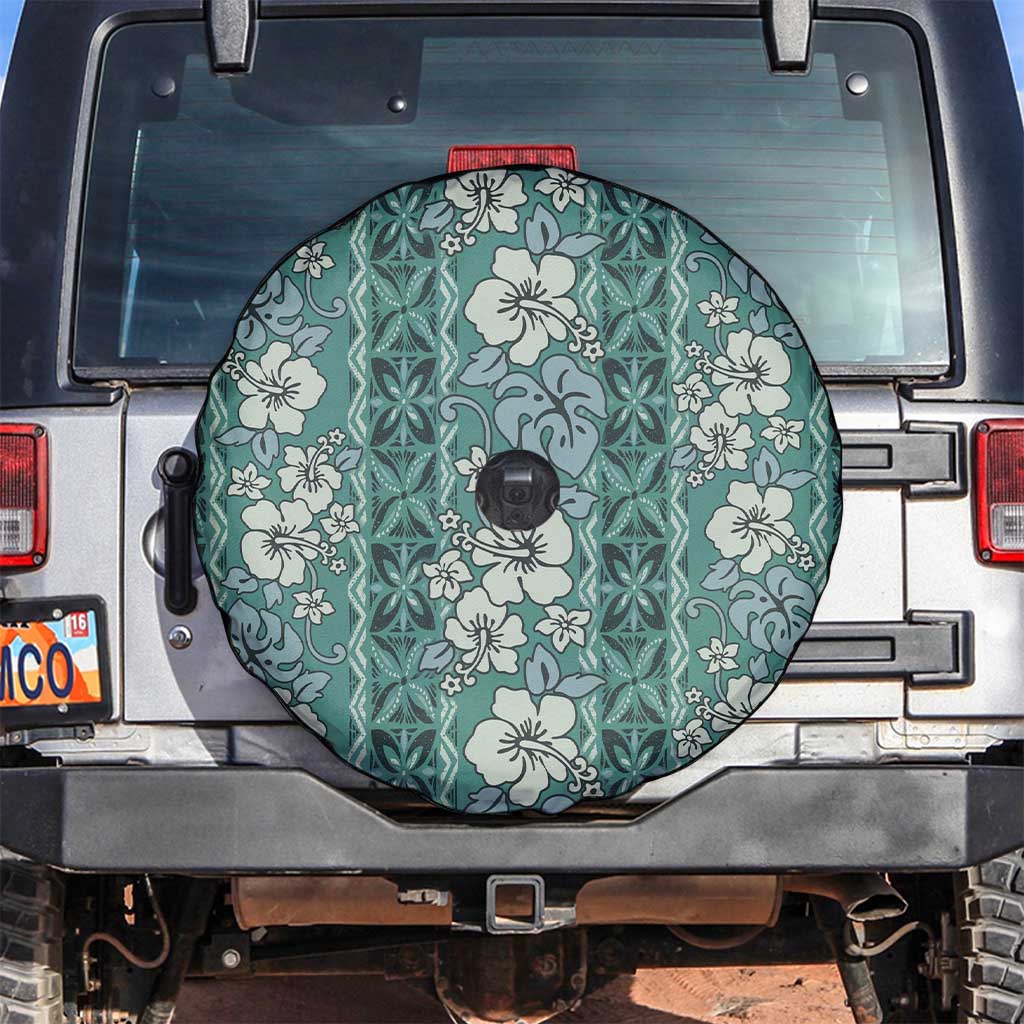 Hawaii Vintage Green Hibiscus Tapa Pattern Spare Tire Cover