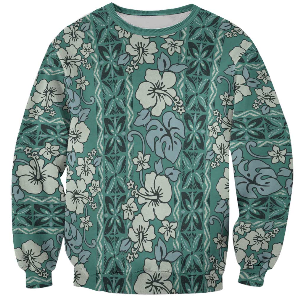 Hawaii Vintage Green Hibiscus Tapa Pattern Sweatshirt LT05 Unisex Green - Polynesian Pride