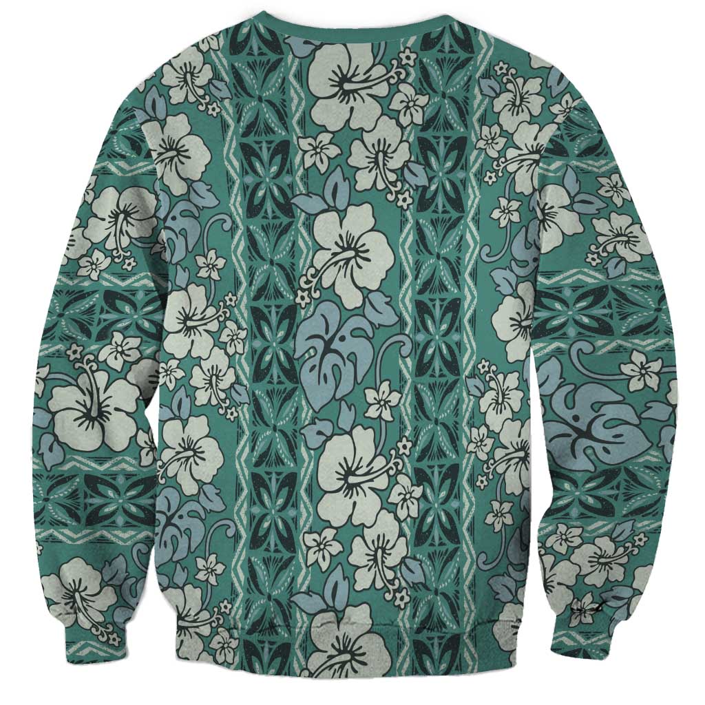 Hawaii Vintage Green Hibiscus Tapa Pattern Sweatshirt LT05 - Polynesian Pride