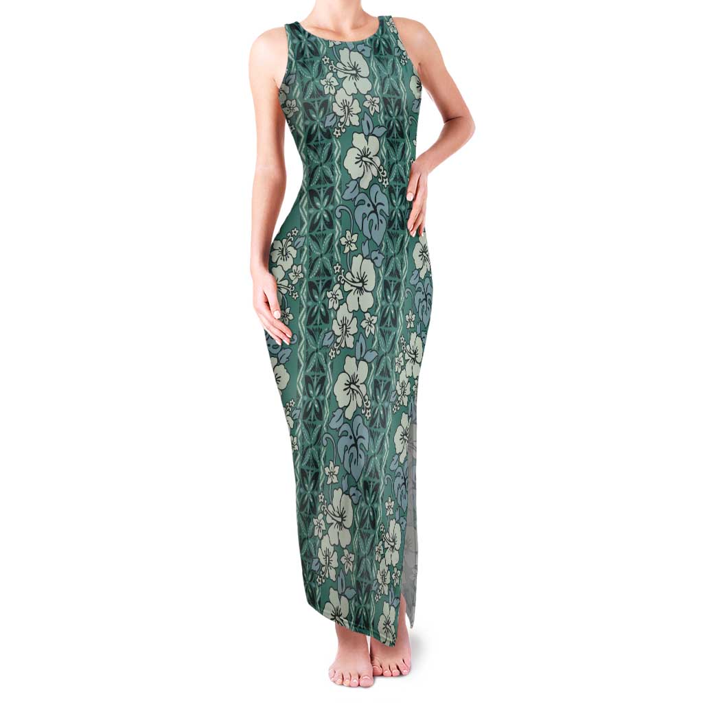 Hawaii Vintage Green Hibiscus Tapa Pattern Tank Maxi Dress LT05 Women Green - Polynesian Pride