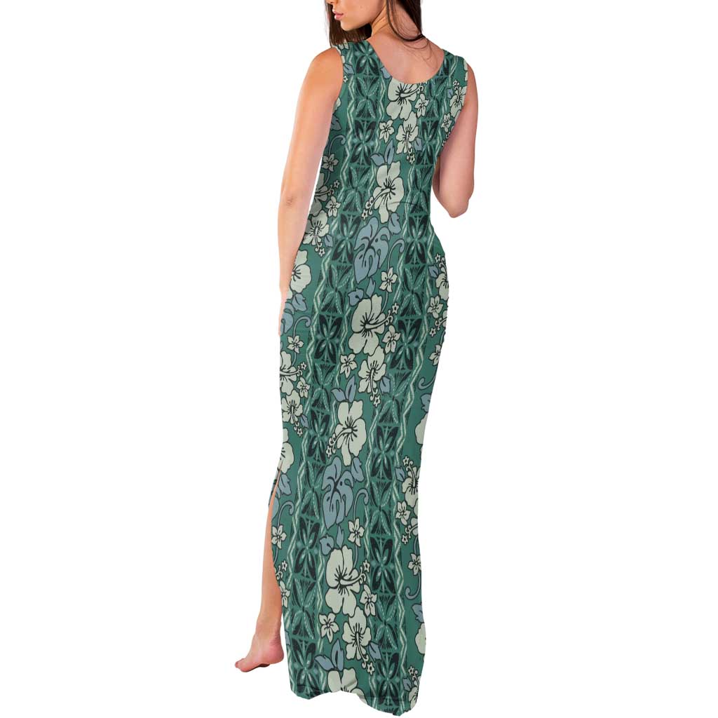 Hawaii Vintage Green Hibiscus Tapa Pattern Tank Maxi Dress LT05 - Polynesian Pride
