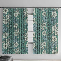 Hawaii Vintage Green Hibiscus Tapa Pattern Window Curtain LT05 With Hooks Green - Polynesian Pride