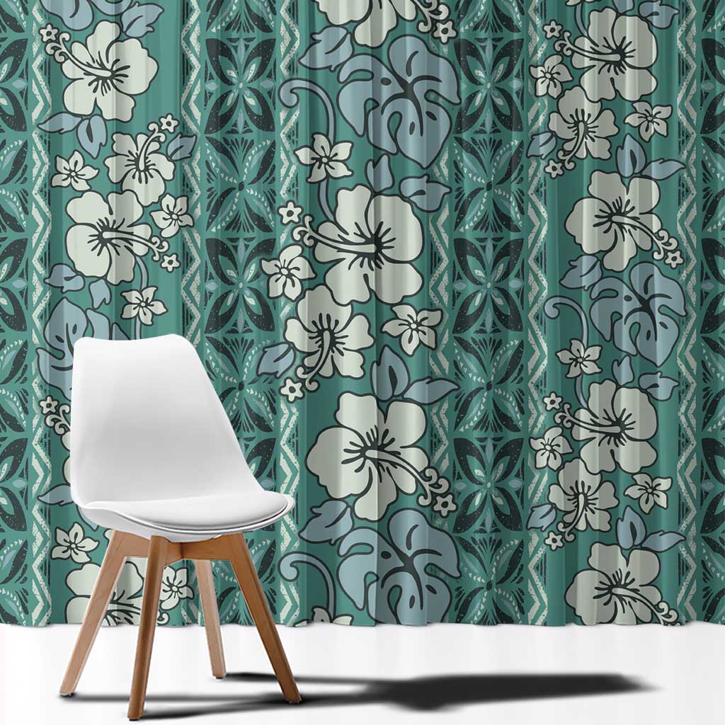 Hawaii Vintage Green Hibiscus Tapa Pattern Window Curtain LT05 - Polynesian Pride