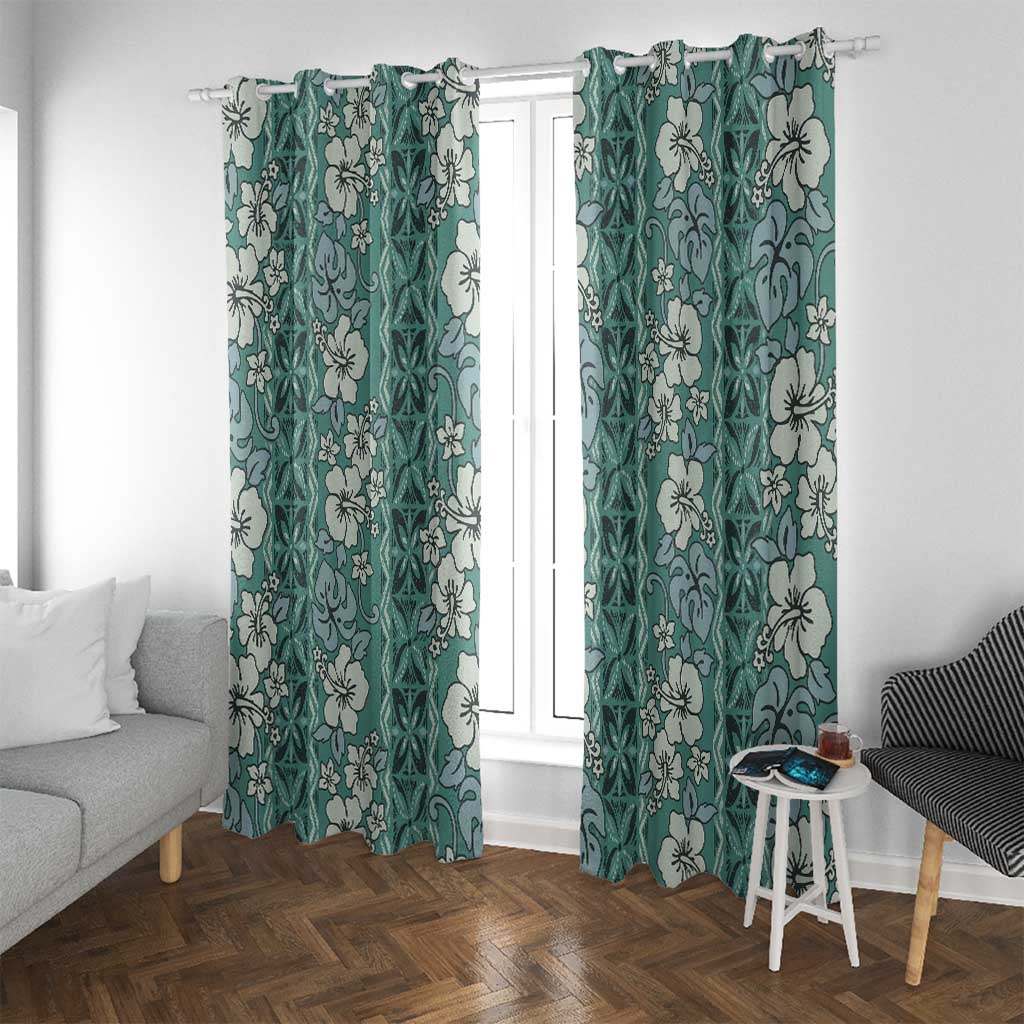Hawaii Vintage Green Hibiscus Tapa Pattern Window Curtain LT05 With Grommets Green - Polynesian Pride