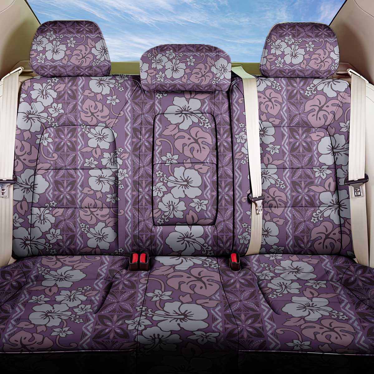 Hawaii Vintage Violet Hibiscus Tapa Pattern Back Car Seat Cover