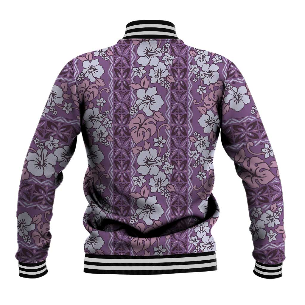 Hawaii Vintage Violet Hibiscus Tapa Pattern Baseball Jacket LT05 - Polynesian Pride