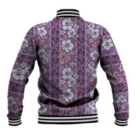 Hawaii Vintage Violet Hibiscus Tapa Pattern Baseball Jacket LT05 - Polynesian Pride
