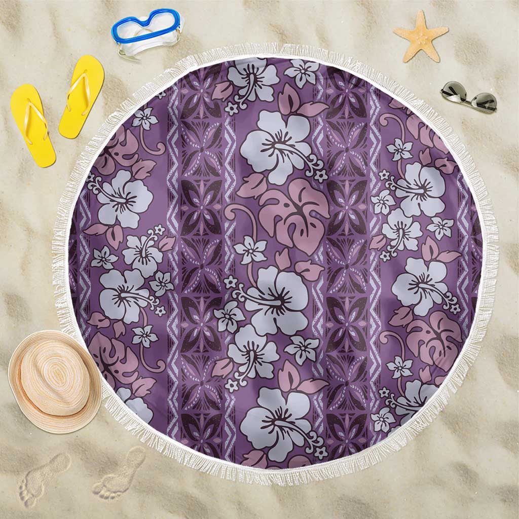 Hawaii Vintage Violet Hibiscus Tapa Pattern Beach Blanket LT05 One Size 150cm Violet - Polynesian Pride