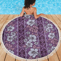 Hawaii Vintage Violet Hibiscus Tapa Pattern Beach Blanket LT05 - Polynesian Pride