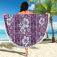 Hawaii Vintage Violet Hibiscus Tapa Pattern Beach Blanket LT05 - Polynesian Pride
