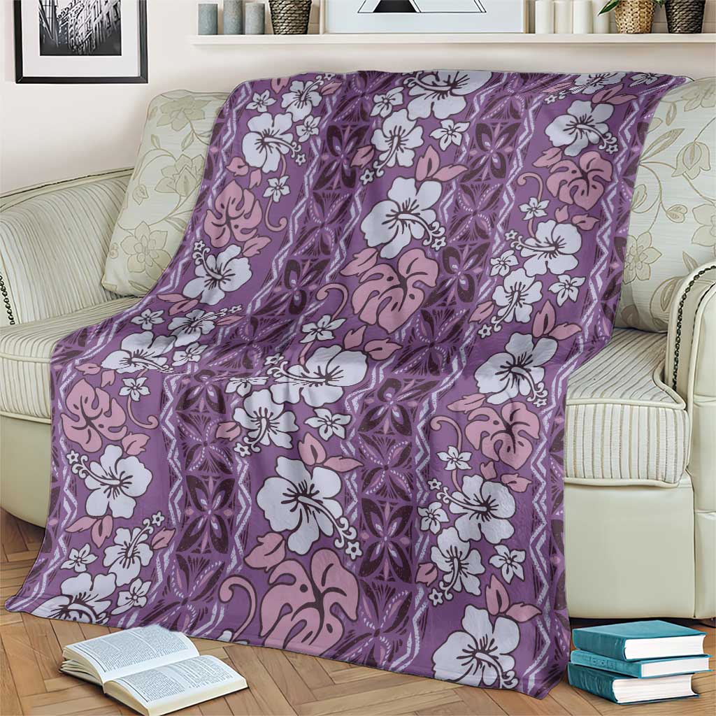 Hawaii Vintage Violet Hibiscus Tapa Pattern Blanket LT05 - Polynesian Pride