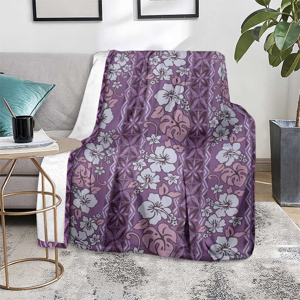 Hawaii Vintage Violet Hibiscus Tapa Pattern Blanket LT05 - Polynesian Pride