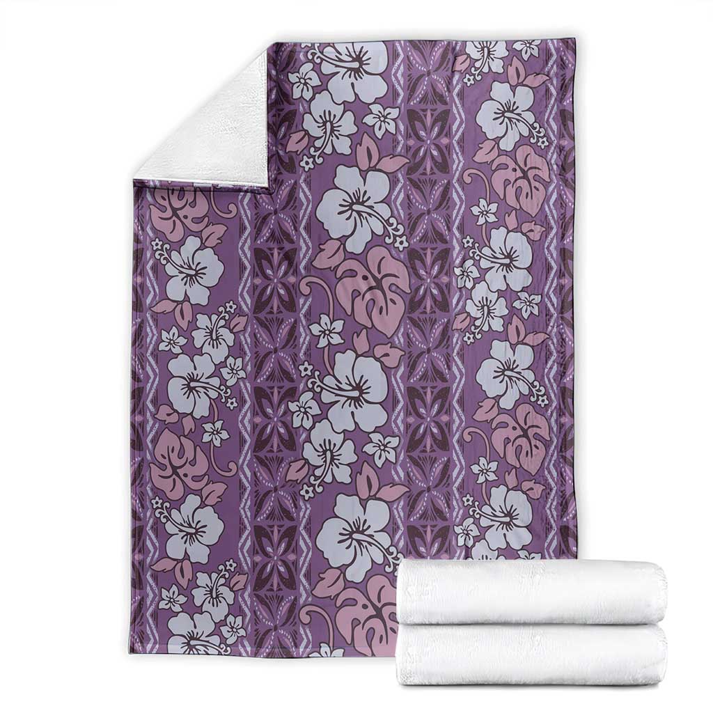 Hawaii Vintage Violet Hibiscus Tapa Pattern Blanket LT05 - Polynesian Pride