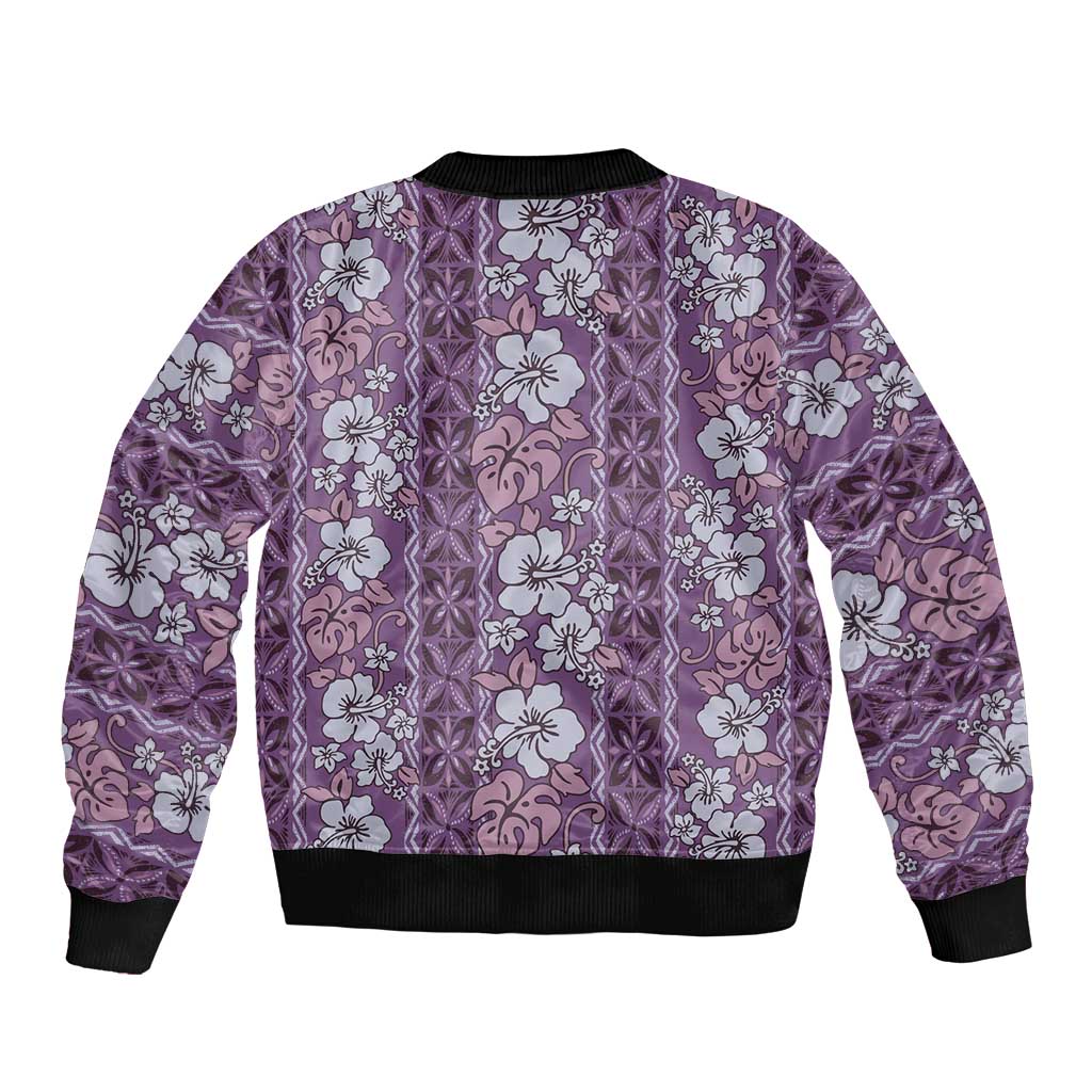 Hawaii Vintage Violet Hibiscus Tapa Pattern Bomber Jacket