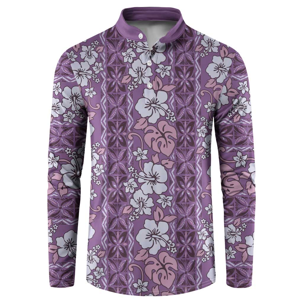 Hawaii Vintage Violet Hibiscus Tapa Pattern Button Sweatshirt LT05 Violet - Polynesian Pride