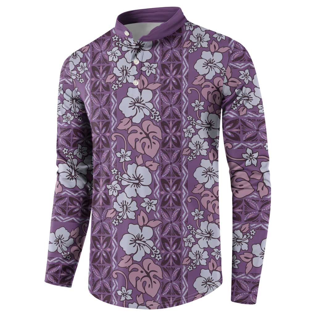 Hawaii Vintage Violet Hibiscus Tapa Pattern Button Sweatshirt LT05 - Polynesian Pride
