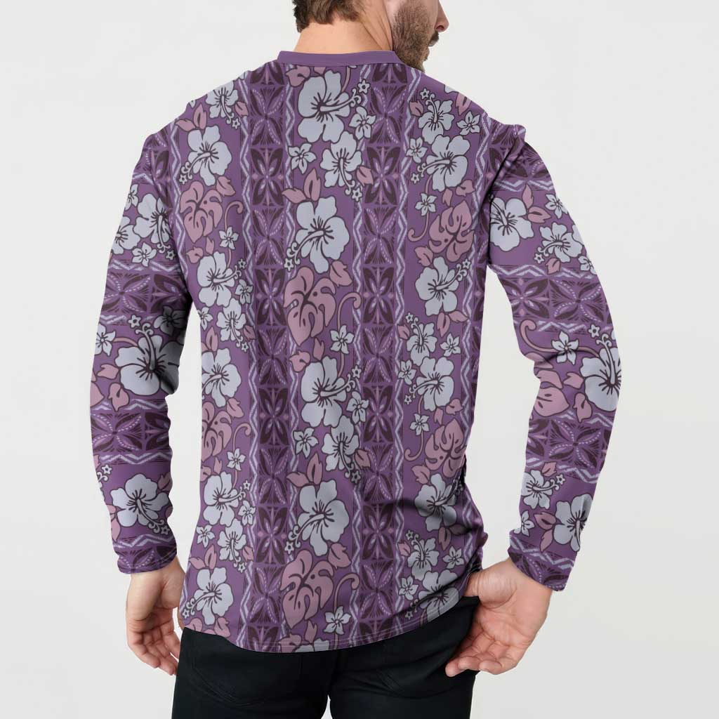 Hawaii Vintage Violet Hibiscus Tapa Pattern Button Sweatshirt LT05 - Polynesian Pride