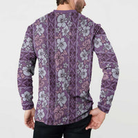 Hawaii Vintage Violet Hibiscus Tapa Pattern Button Sweatshirt LT05 - Polynesian Pride